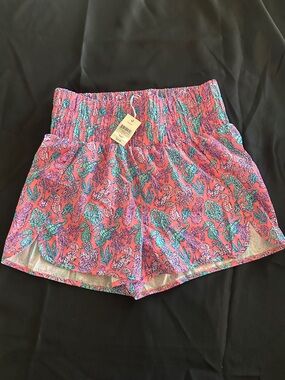 Simply Southern Pink Tropical Seahorse Print Athletic Shorts